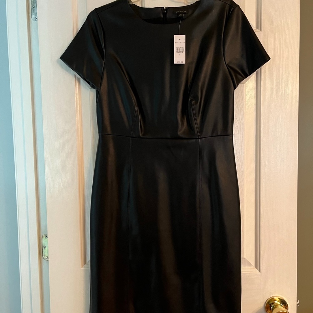 ANNE TAYLOR VEGAN LEATHER BLACK DRESS